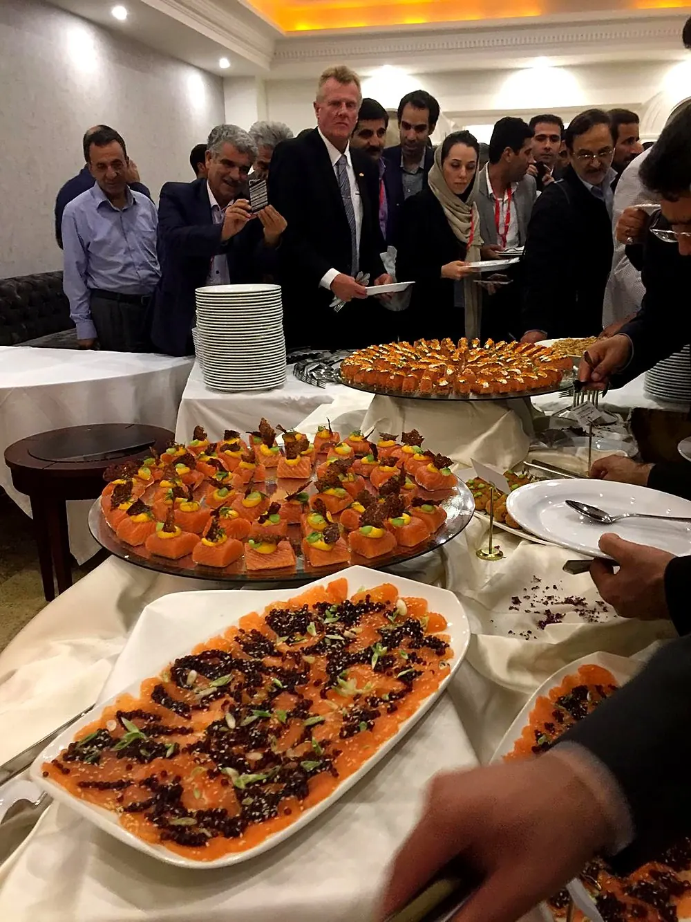 Guests at a seafood tasting